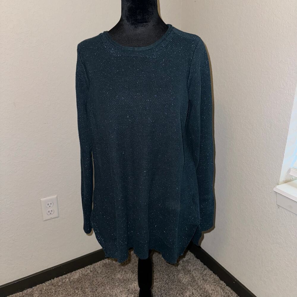Simply Vera Wang‎ Glitter Crewneck Sweater Women's Size XL Teal Blue Gently Used